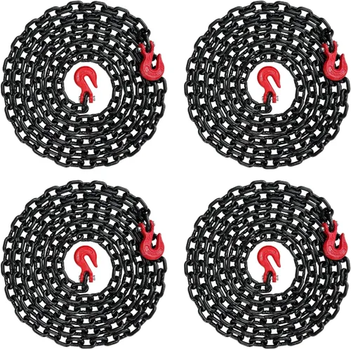 Vista 12 de Cadena de transporte de grado 80 de 3/8 pulgadas x 10 pies – 7,100 libras WLL – gancho de agarre de horquilla, amarre, remolque