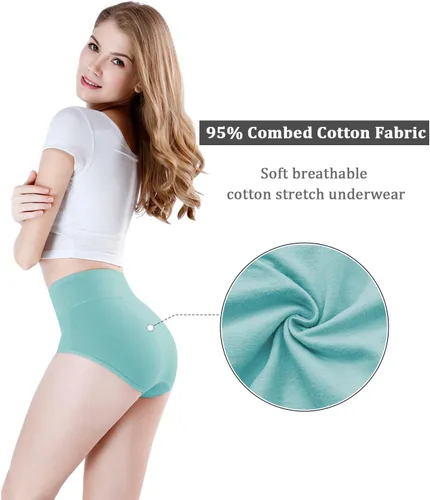Vista 3 de wirarpa - Ropa interior de algodón para mujer, cintura alta y cobertura completa, paquete de 4unidades (tallas regular y extragrande)
