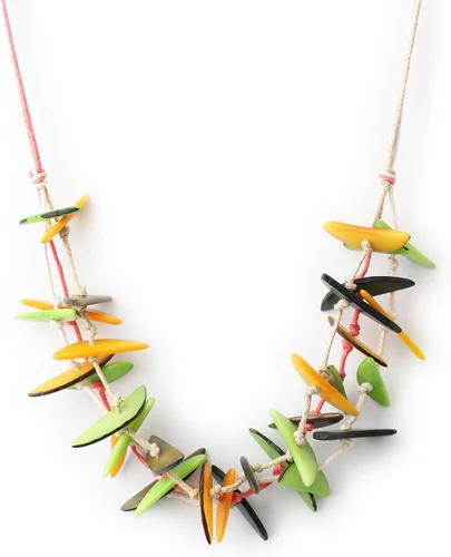 Tagua Nut Necklace Slivers in Yellow and Green Handmade Fairtrade, Lightweight by Florama Natural Jewelry