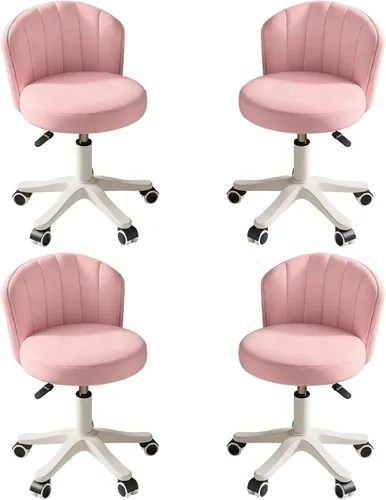 Vista 7 de Silla de escritorio redonda pequeña rodante sin brazos, silla de computadora cómoda con respaldo bajo de cuero PU, silla de trabajo ajustable