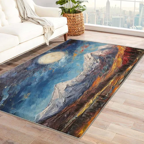 Mountain Sun - Alfombra de área pequeña de 2 x 3 pulgadas, alfombra de pintura al óleo, alfombras lavables para decoración de entrada, dormitorio,