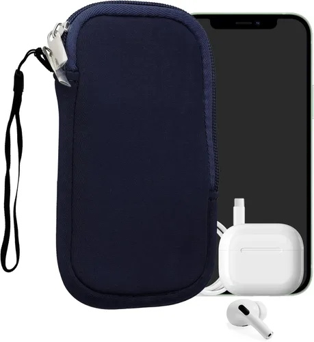Vista 70 de kwmobile Bolsa de neopreno para teléfono tamaño XL - 6.7/6.8 pulgadas - Funda universal para celular con cremallera, correa para la muñeca, amarillo