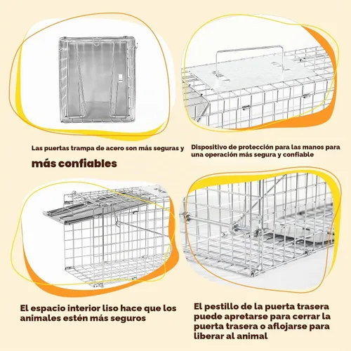 Vista 3 de Jaula plegable de trampa para animales humanos de 24" trampa de animales para gatitos callejeros, ardillas, conejos