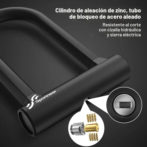 Vista 5 de Sportneer Candado para Bicicleta: Candado en U Resistente Antirrobo para Bicicleta con Cable de Acero de Seguridad de 1,5 m - Candado en U