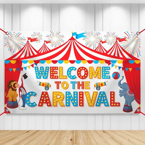 Vista 10 de KatchOn Cartel de bienvenida al carnaval de 72 x 44 pulgadas, decoraciones Azul