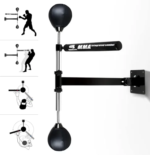 Innolife Barra giratoria de boxeo con 2 piezas Speed Ball, Entrenador de velocidad multifunción montado en la pared MMA, negro, ‎73 x 10.2 x 6.7 in;