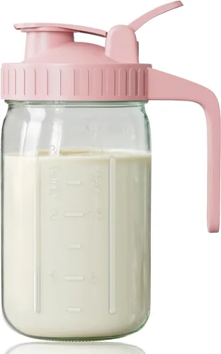 Vista 15 de Jarra de leche materna, tarro Mason de 32 onzas, tarro de boca ancha con tapa abatible verde y boquilla de vertido, sello hermético resistente