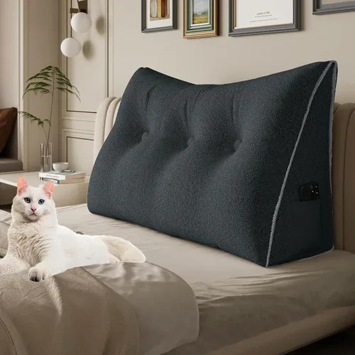 Vista 69 de Almohada de cabecero de 11 libras engrosada tamaño queen para sentarse en la cama, almohada de apoyo para la espalda para leer con bolsillo lateral