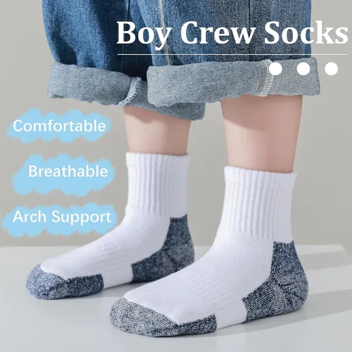 Vista 2 de Calcetines acolchados para niños y niñas, de algodón grueso, para correr, color negro, blanco, gris, paquete de 6