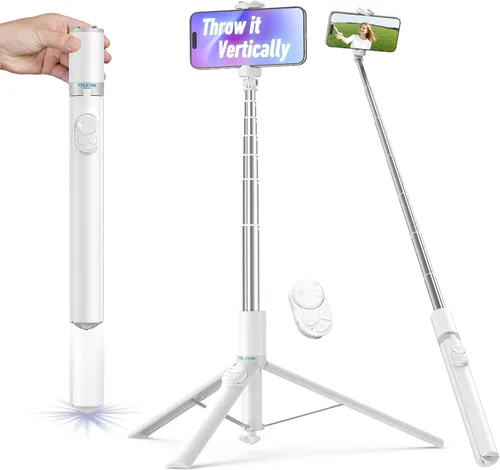 Trípode automático para iPhone, TELESIN Trípodes de teléfono de apertura automática con control remoto para TikTok Scrolling & Zoom, palo selfie de