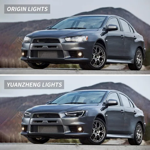 Vista 5 de YUANZHENG Conjunto de faros LED secuenciales para [Mitsubishi Lancer EVO X Sedan 2008-2018] YAA-YS-0162CH (ojo de demonio rojo)