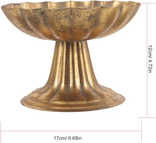 Vista 2 de Luxshiny Bandeja budista de metal para frutas, patrones únicos para ofrendas de templo, diseño compacto para aperitivos y almacenamiento