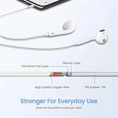 Vista 5 de Paquete de 2 auriculares Apple con cable certificados MFi Micrófono integrado y control de volumen Compatible con iPhone, iPad, iPod, computadora