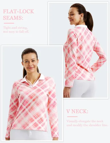 Vista 3 de JACK SMITH Polo de golf de manga larga para mujer, cuello en V, atlético, para tenis, absorbe la humedad