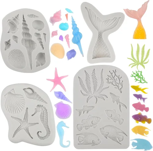 Vista 11 de Beasea Molde grande para cola de sirena, 1 paquete de silicona para fondant de cola de sirena para decoración de pasteles de azúcar de chocolate
