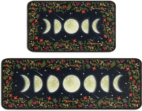 Vista 14 de Juego de 2 alfombras de cocina de mal de ojo, psicodélicas, antideslizantes, impermeables, cómodas, para decoración del hogar, sala de estar, 17 x