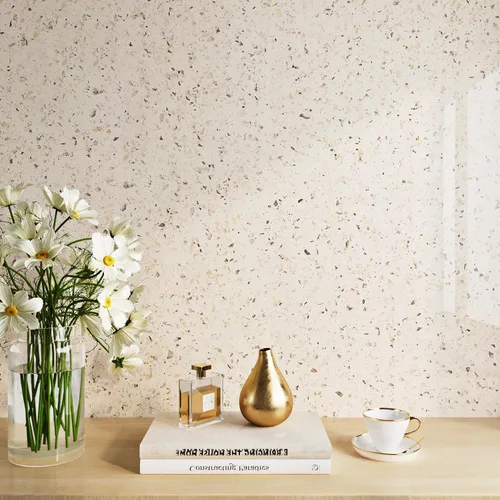 Vista 5 de FunStick 24"x200" Glossy Beige Granite Countertop Contact Paper Beige Terrazzo Wallpaper Peel and Stick Countertops Waterproof Self Adhesive Granite