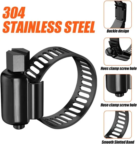Vista 2 de BOTTEN 20 piezas de abrazaderas de manguera negras, 3/4" - 1-1/2" (21-38mm) 304 abrazaderas de manguera de acero inoxidable, kit de surtido