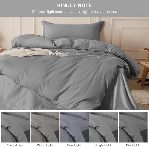 Vista 563 de SAPHREAS Juego de funda de edredón de algodón, tamaño King, a cuadros color gris oscuro y gris, geométrico, 3 piezas, 1 funda de edredón y 2 fundas