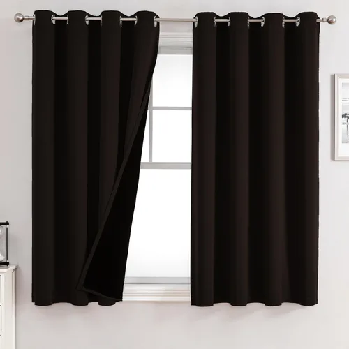 Vista 55 de ChrisDowa Cortinas 100% opacas de 63 pulgadas de largo para dormitorio con forro negro, 2 capas gruesas totalmente opacas con aislamiento térmico