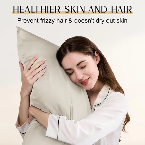 Vista 3 de ZIMASILK Funda de almohada de seda de morera 100 % 6A mejorada de grado 6A para cabello y piel, con cremallera oculta reforzada, más suave y Beige
