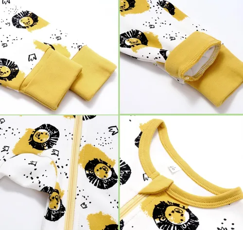 Vista 3 de Feidoog Conjunto de 2 mamelucos de dibujos animados para bebé, manga larga, cremallera de 2 vías, conjuntos de ropa de una pieza