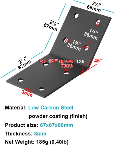 Vista 2 de 10 unidades de placa de soporte de ángulo de 45 grados en el interior empotrado de 2-1/2 pulgadas, conector de esquina para poste y viga, muebles