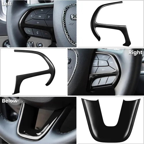 Vista 3 de Kit de decoración de accesorios interiores para cubierta de volante para Dodge Challenger Charger 2015-2024, para Dodge Durango y Jeep Grand Negro