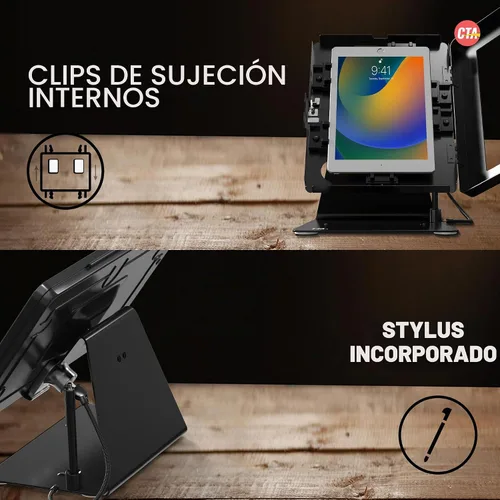 Vista 5 de CTA Digital Soporte antirrobo de escritorio – Soporte de quiosco con lápiz capacitivo, correa y carcasa de aluminio para iPad 11ª generación A16