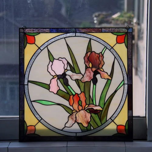 Vista 2 de Atrapasoles de iris holandés para ventana, hojas de vidrieras de flores, panel colgante de película para ventana, atrapa luz de flores, decoración