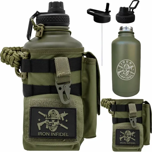 Vista 29 de Iron Infidel Battle Bottle - Botella de agua aislada de 32 onzas con tapa de popote y tapa para beber, frasco de metal de acero inoxidable incluye