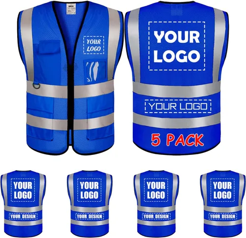 Vista 49 de BeautyWill Chaleco de seguridad con logotipo personalizado, certificado ANSI, 8 bolsillos, Clase 2, chaleco reflectante de alta visibilidad