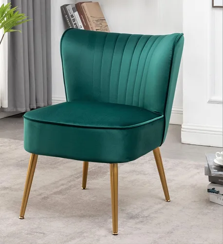 Vista 119 de Silla moderna de terciopelo para sala de estar, dormitorio o entrada, diseño elegante y cómodo sin brazos con patas de metal, color negro