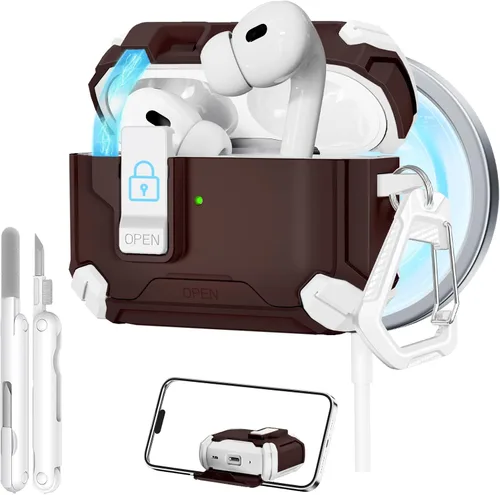 Vista 14 de Estuche con cierre de seguridad para AirPods Pro 2 con soporte para teléfono, compatible con MagSafe, funda para Apple AirPods Pro de 2ª/1ª