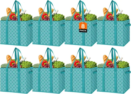 Vista 21 de WISELIFE Bolsas reutilizables para comestibles [2 unidades], bolsa grande para comestibles, resistente al agua, bolsa de compras plegable para ropa