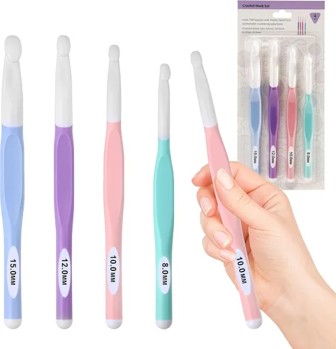 Vista 8 de KOKNIT Juego de 12 ganchos de ganchillo, mango ergonómico para manos artríticas, agujas de ganchillo cómodas y suaves, agujas de tejer extralargas