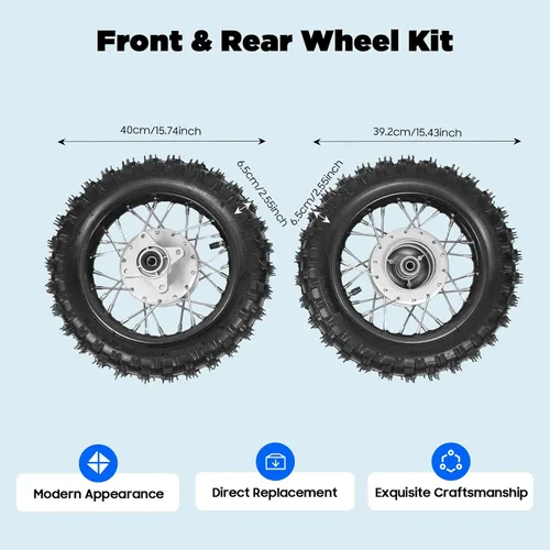 Vista 2 de Juego de par de ruedas delanteras y traseras, conjunto de neumáticos con rueda de rin delantera y trasera con cadena y placa de cadena