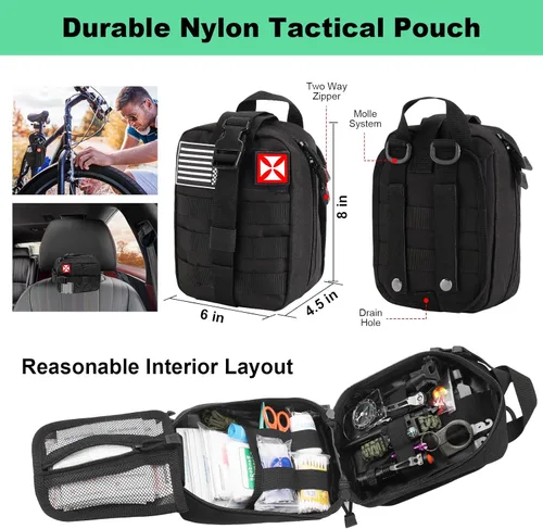 Vista 2 de Survival Kit 256 in 1, First Aid Kit Survival Gear Tools Trauma Kit with Molle Pouch for Outdoor, Camping, Hunting, Hiking, Earthquake, Home