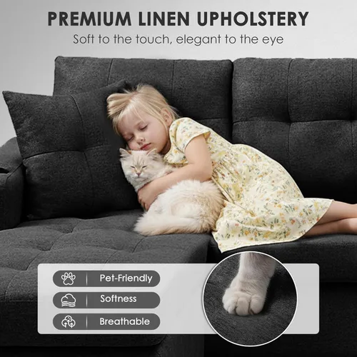 Vista 5 de Wakefit Sofá seccional, moderno juego de muebles de sala de estar de 4 plazas con diván reversible y 2 almohadas, sofá en forma de L, portavasos