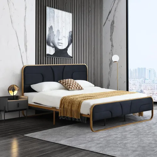 Vista 6 de VELOCAVA Cama tapizada de metal redondeada tamaño King con cabecera única, plataforma de terciopelo suave, almacenamiento de cama con base de metal