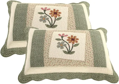 Vista 3 de vctops Juego de 2 fundas de almohada elegantes bordadas con flores, tamaño Queen, 100% algodón, decorativas, acolchadas (azul, 20 x 26 pulgadas)