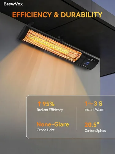 Vista 4 de Calentador eléctrico infrarrojo de carbono de 1500 W para patio al aire libre con termostato, horizontal y vertical, programación controlada por