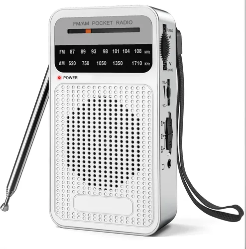 Vista 8 de Radio portátil AM FM con la mejor recepción, Radio de transistor Goodes con altavoz, funciona con 2 pilas AA, conector de auriculares