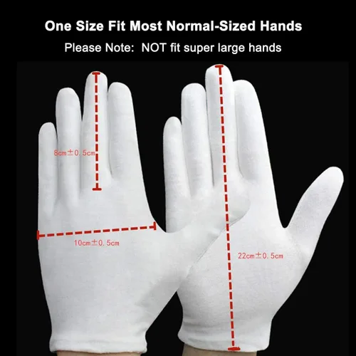 Vista 6 de 12 pares de guantes de algodón blancos para eccema y manos secas - Forros de guante de trabajo transpirables - Guantes de inspección de joyería