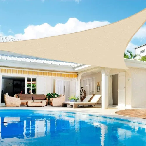 Toldo Vela Triangular de 9.2' x 9.2' x 9.2' Bloqueo UV Toldo para Patio Jardín Trasero Césped Jardín Actividades al Aire Libre, Marfil