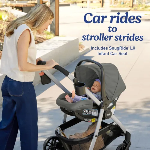 Vista 6 de Graco Modes Pramette Sistema de viaje, Combo modular de asiento de auto y carriola 3 en 1, Portabebés para asiento de auto infantil a carriola