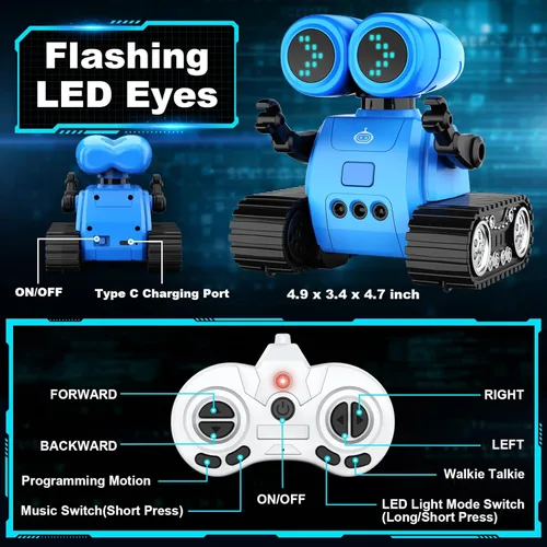 Vista 7 de Hamourd - Robots de juguete para niños y niñas, robot emo con función de walkie-talkie, detección de gestos, cabeza y brazos flexibles, movimiento