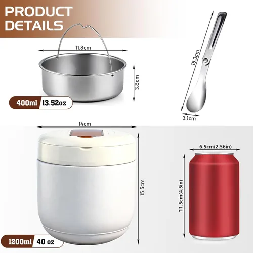 Vista 2 de 40OZ Insulated Food Jar with 2 Compartments, Alltight Lunch Containers for Hot Food Wide Mouth Stainless Steel Includes Spoon & Fork Soup Thermo