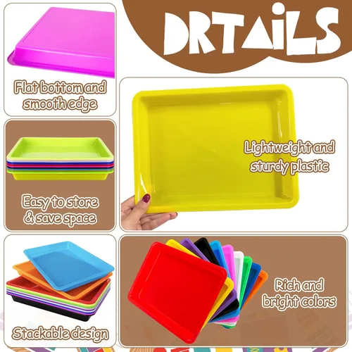 Vista 3 de Paquete de 12 bandejas de arte de plástico, bandeja organizadora de servir multicolor, bandejas de manualidades para proyectos de bricolaje