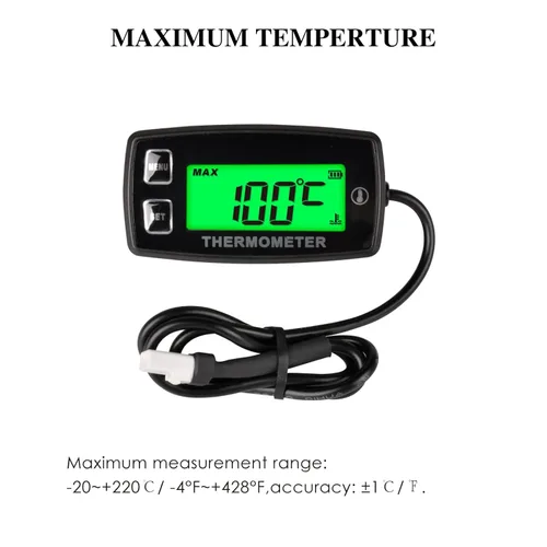 Vista 2 de Vista completa - Termómetro digital LCD para motor, medidor de temperatura, alerta de sobretemperatura, repuesto de batería para motocicleta